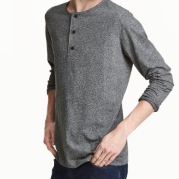 H and M Dark Gray Long Sleeve Henley Shirt Men's Size S - Picture 1 of 8